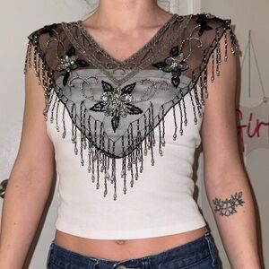Embellished Sheer Beaded Yoke - Brand Unspecified NYC vintage
